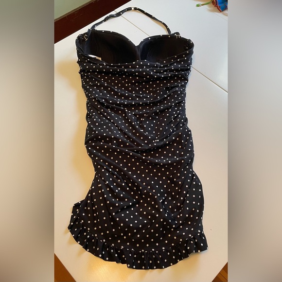 Retro Polka Dot One-Piece Black and White Swimsuit - Picture 3 of 6